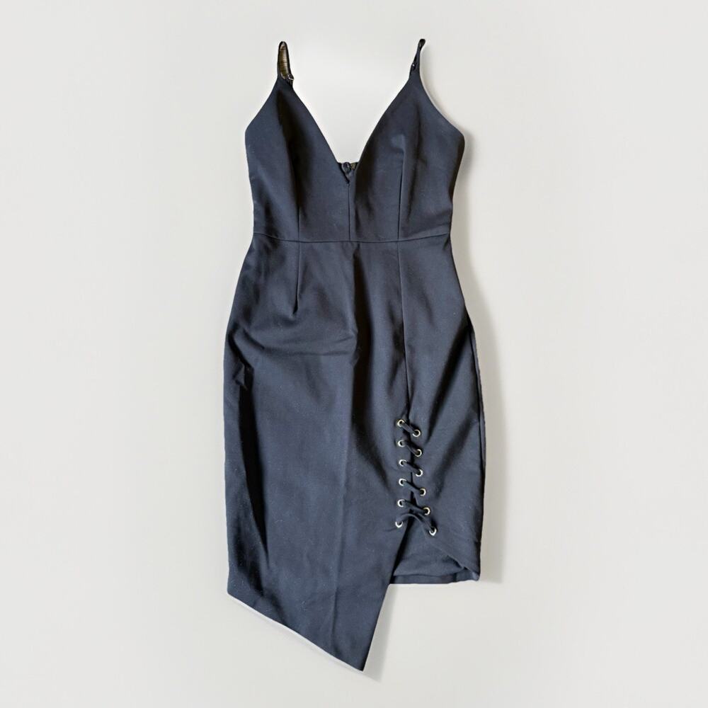 Luvalot Black Goth Bodycon Asymmetrical Midi Dress Clubwear Coquette Y2K US 6 - Picture 2 of 9